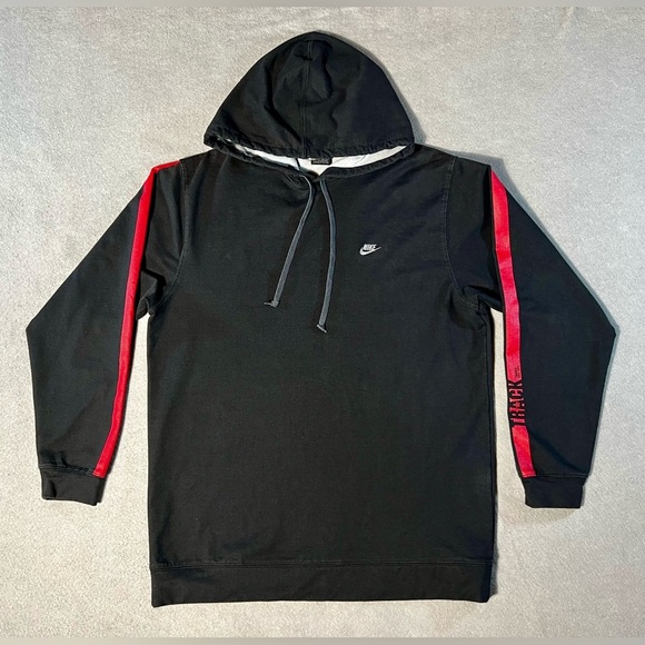 Nike Track Hoodie Men’s Small Black Red Stripe Pullover Gym Running Sweatshirt - Picture 1 of 5